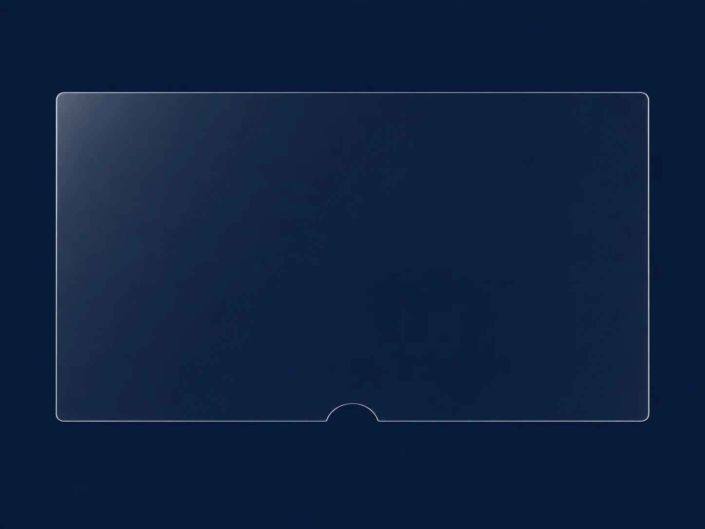 Illustration of the transparent RAV4 screen protector with rounded corners and a small central cut-out along the lower edge.